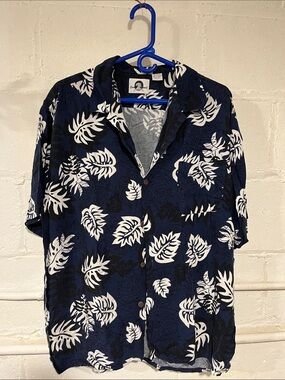 Men's Ocean Current Navy Blue Tropical Print Short-Sleeve Shirt